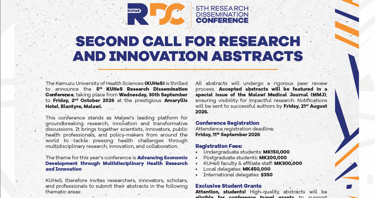 5th RDC SECOND CALL FOR RESEARCH AND INNOVATION ABSTRACTS